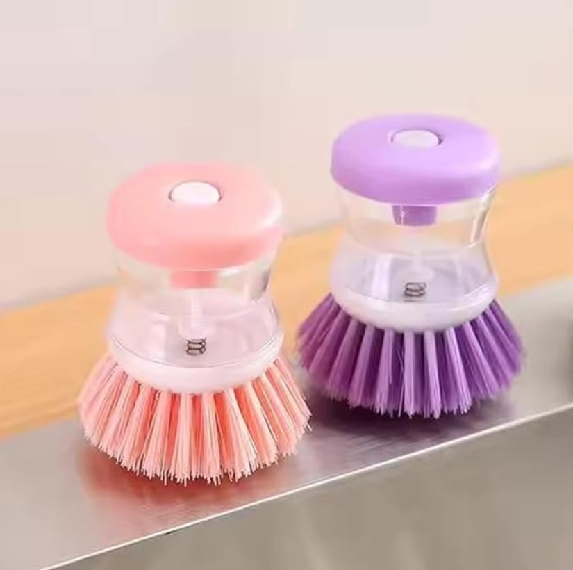Plastic Cleaning Brush With Liquid Soap Dispenser for Dish wash, Plate Cleaning, Oven Cleaning, Kitchen and Bathroom Sink Cleaning, Tiles Cleaning Wet Brush (Random Color)